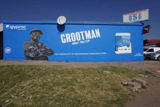 Wide view of the Gyproc Grootman mural streetscape